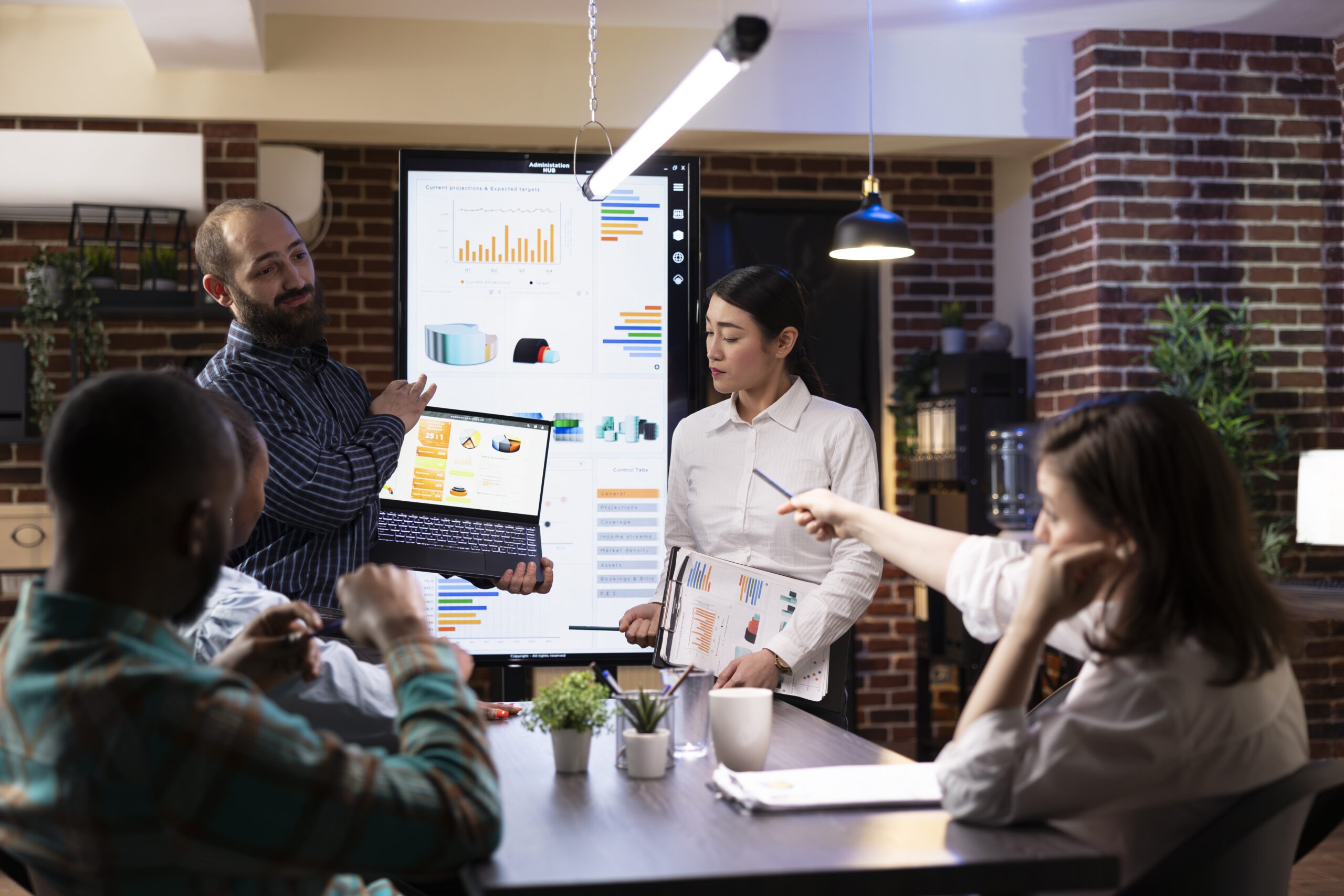 Business team discussion in meeting setting